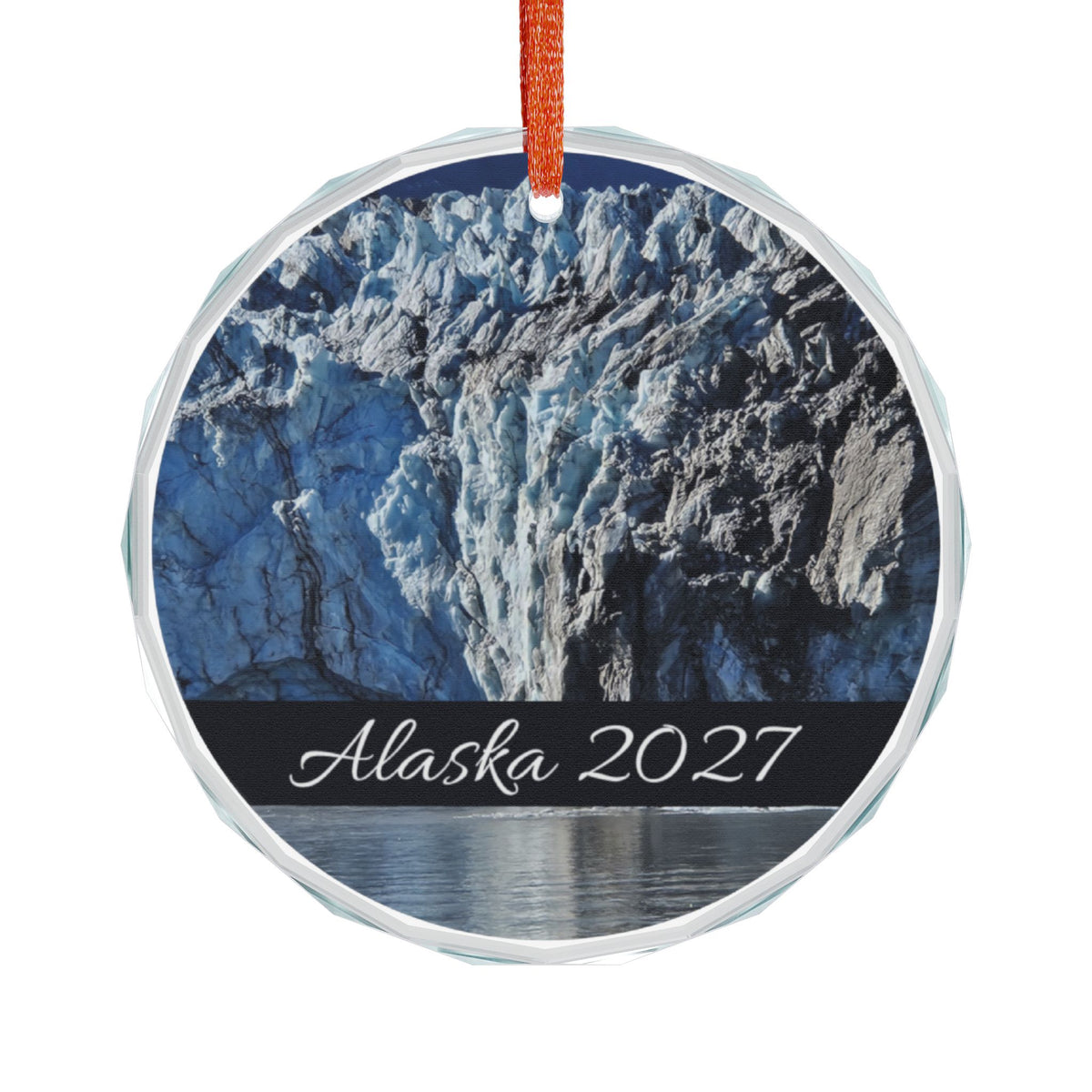 Alaska Glacier Glass Ornament, Personalize, Single with or without gift box