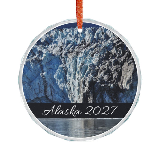 Alaska Glacier Glass Ornament, Personalize, Single with or without gift box