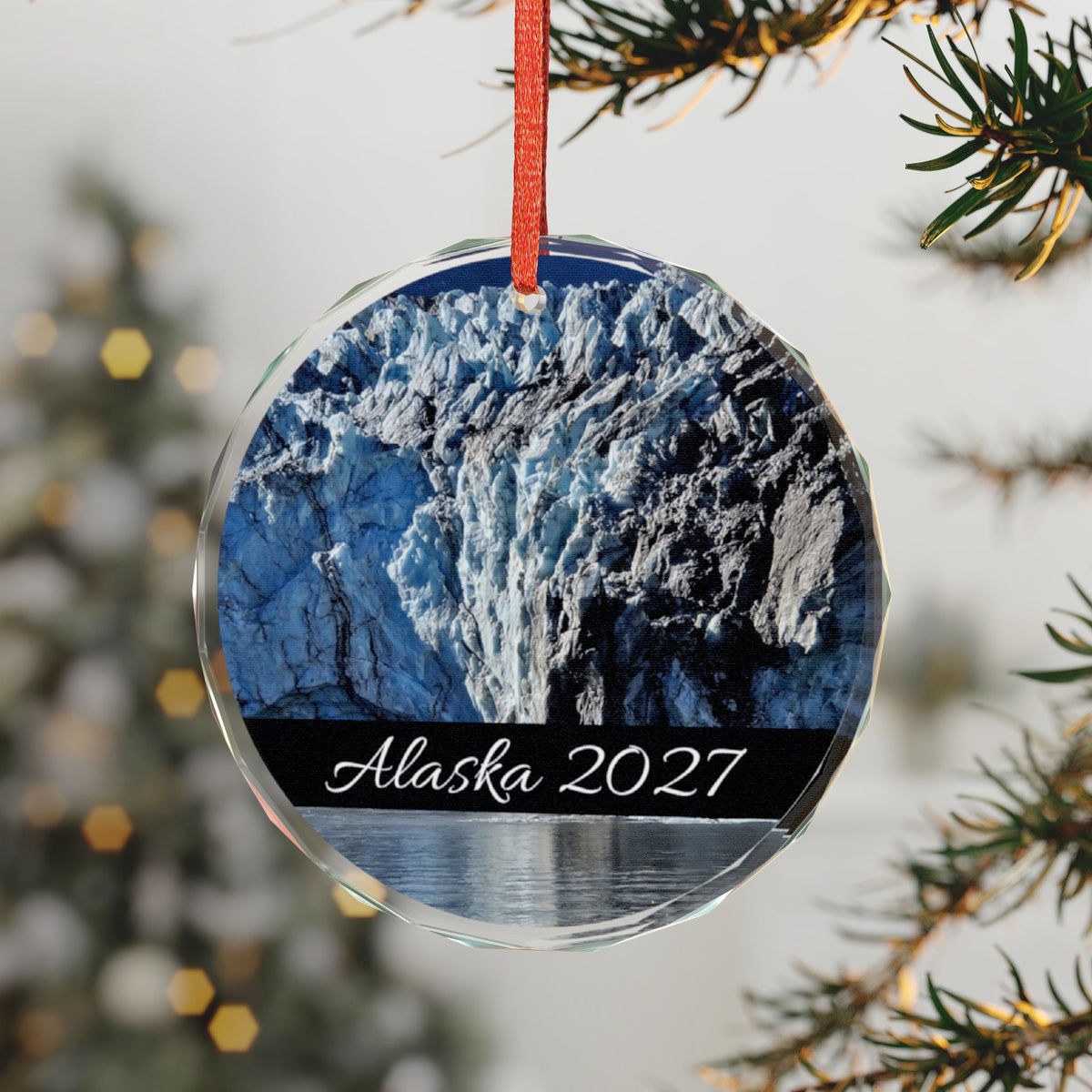 Alaska Glacier Glass Ornament, Personalize, Single with or without gift box