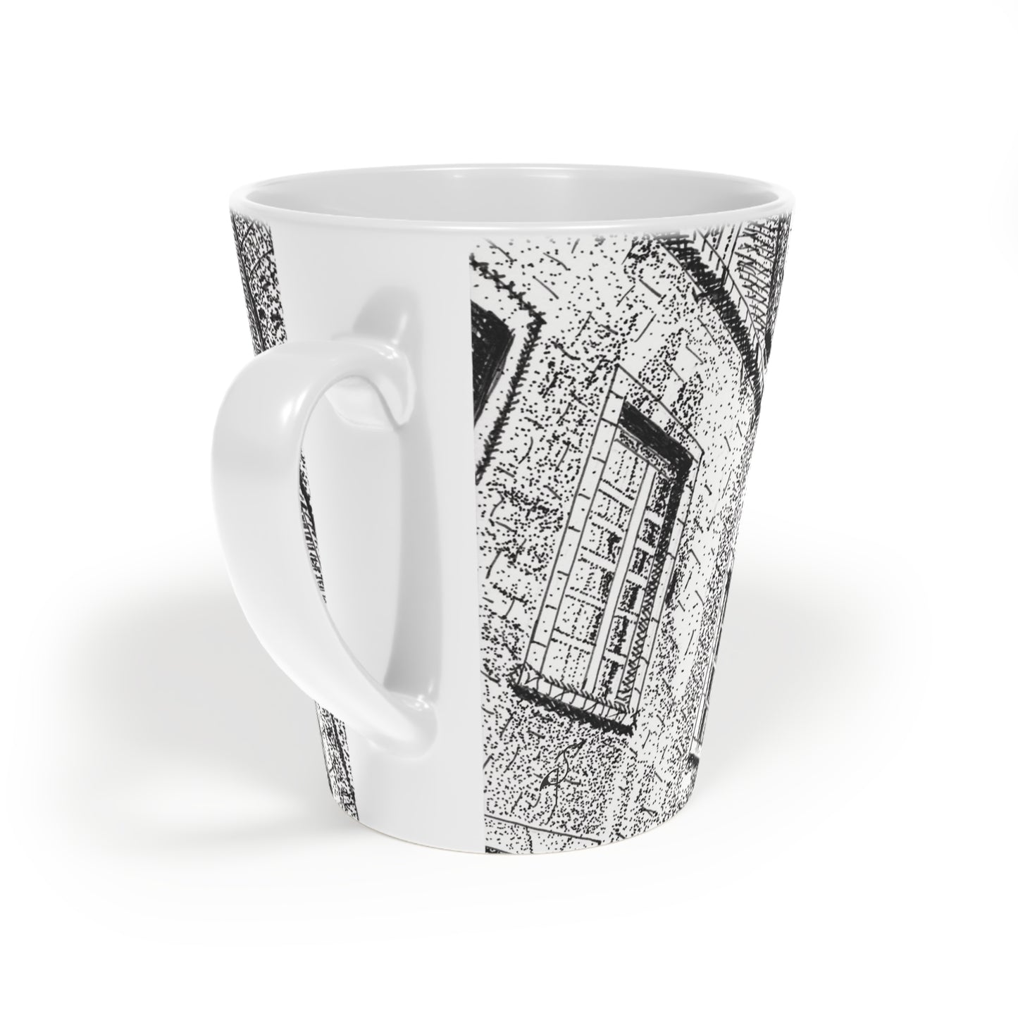 Ceramic Mug: Le Château Frontenac - Quebec City, CA - Architectural Illustration - Latte Mug — 12oz Black & White Cityscape