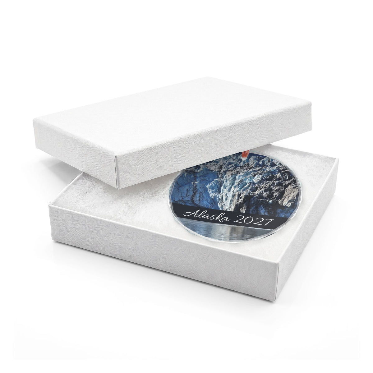 Alaska Glacier Glass Ornament, Personalize, Single with or without gift box