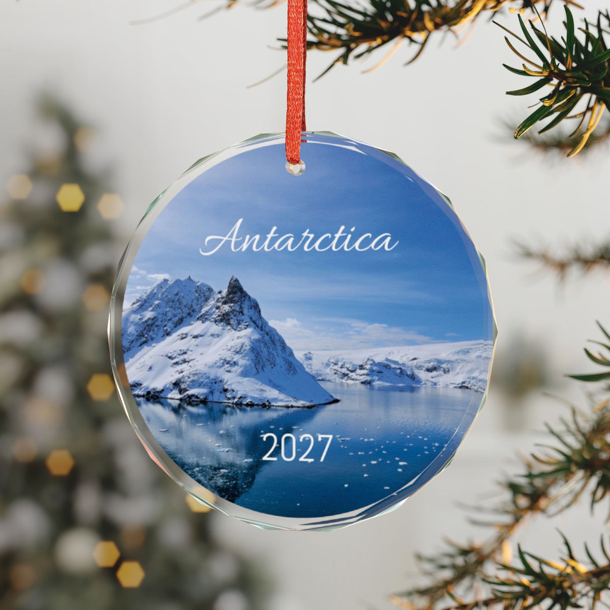 Antarctica Glacier Glass Ornament, Personalize, Single with or without gift box