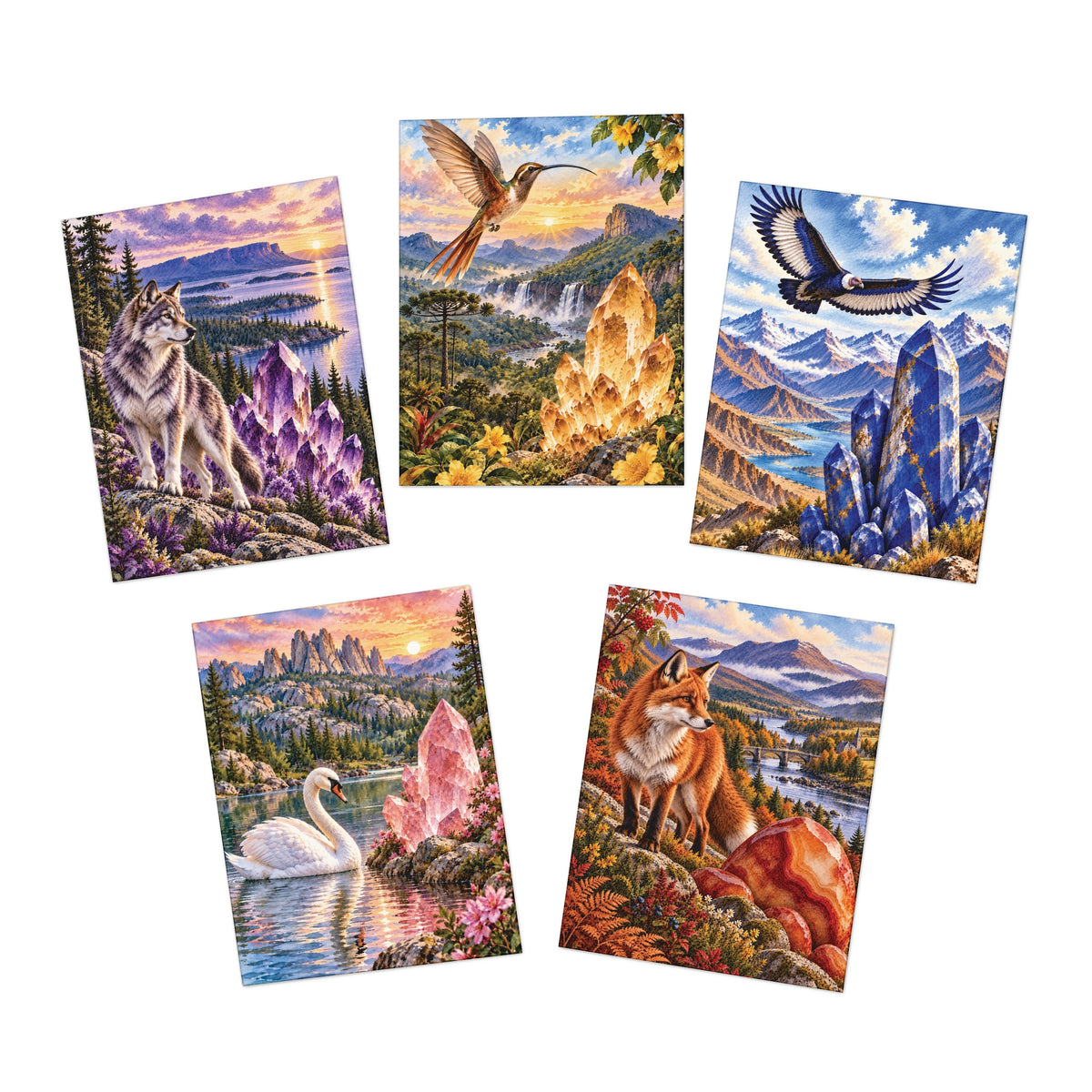 Stone & Spirit Animal Series 1.0 Blank Note Cards/Greetings Cards (5-Pack)