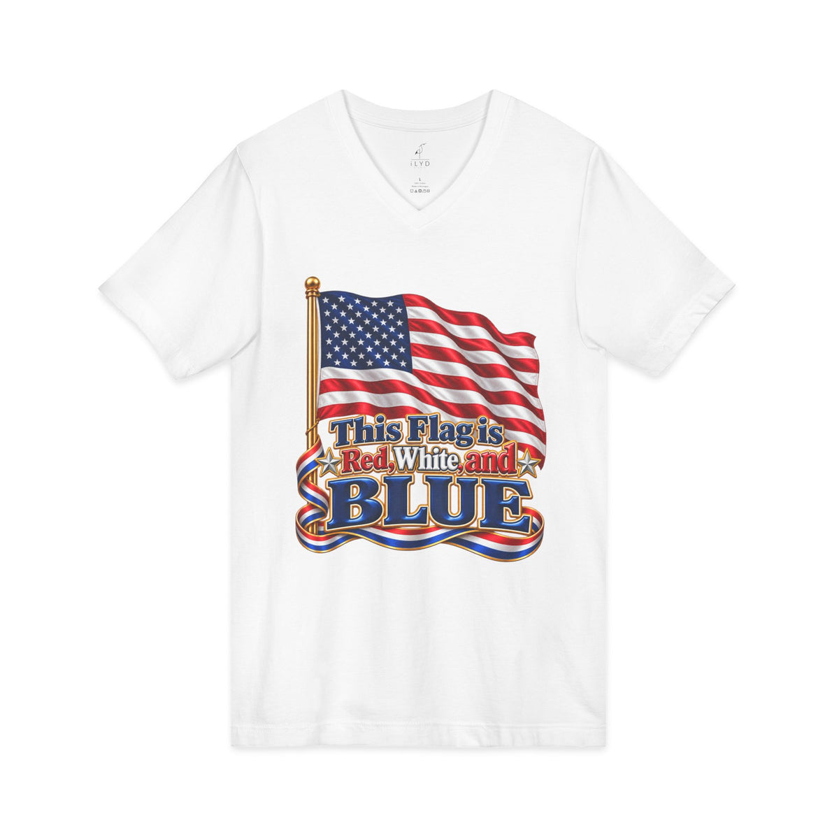 US Flag is also Blue, Unisex Jersey Short Sleeve, V-Neck Tee