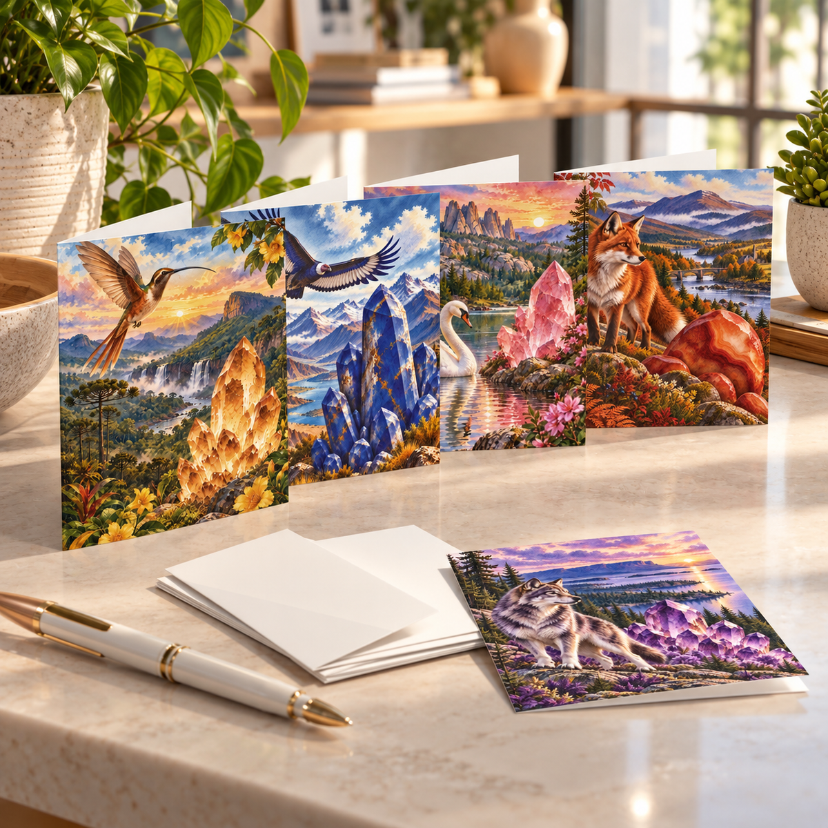 Stone & Spirit Animal Series 1.0 Blank Note Cards/Greetings Cards (5-Pack)