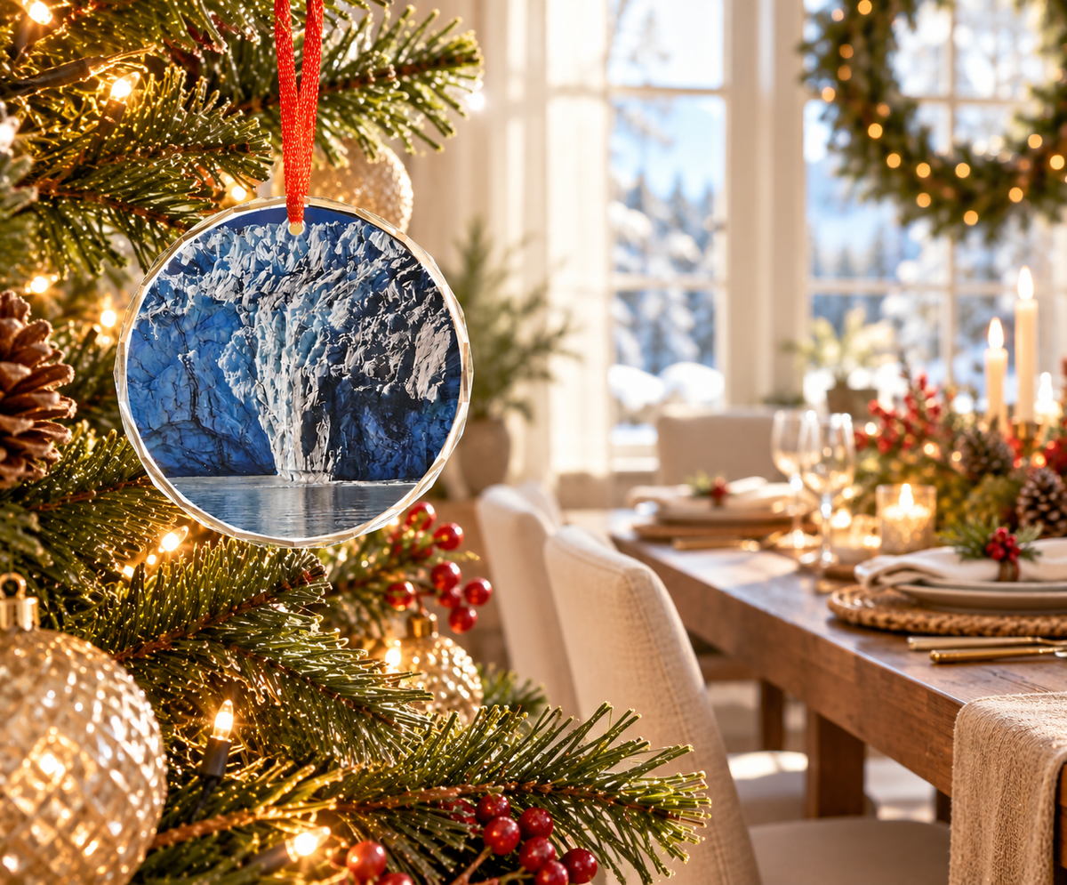 Alaska Glacier Glass Ornament, Single with or without gift box