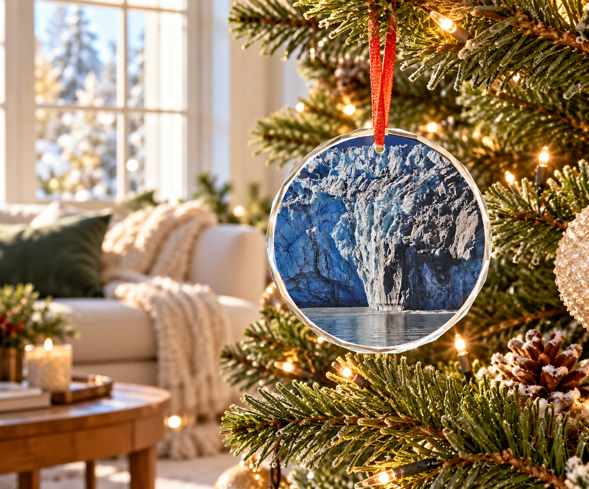 Alaska Glacier Glass Ornament, Single with or without gift box