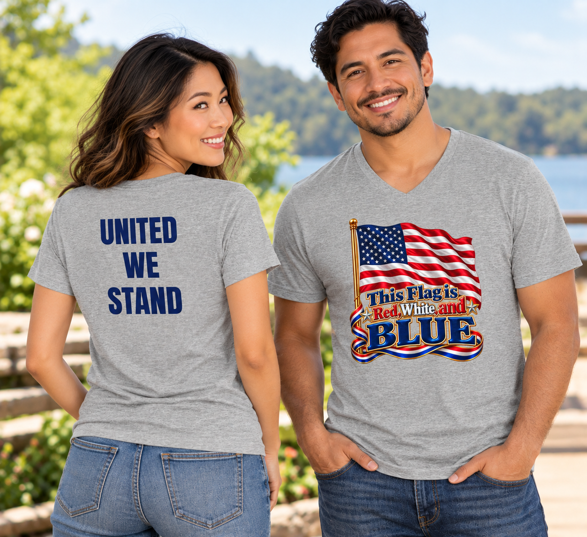 US Flag is also Blue, Unisex Jersey Short Sleeve, V-Neck Tee