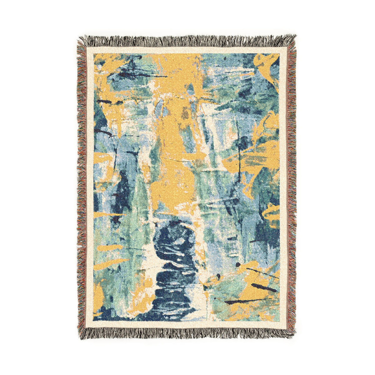 Marrakesh Blue Abstract Woven Blanket — Throw for Living Room Decor