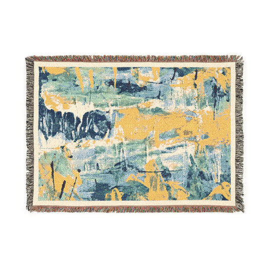 Marrakesh Blue Abstract Woven Blanket — Throw for Living Room Decor
