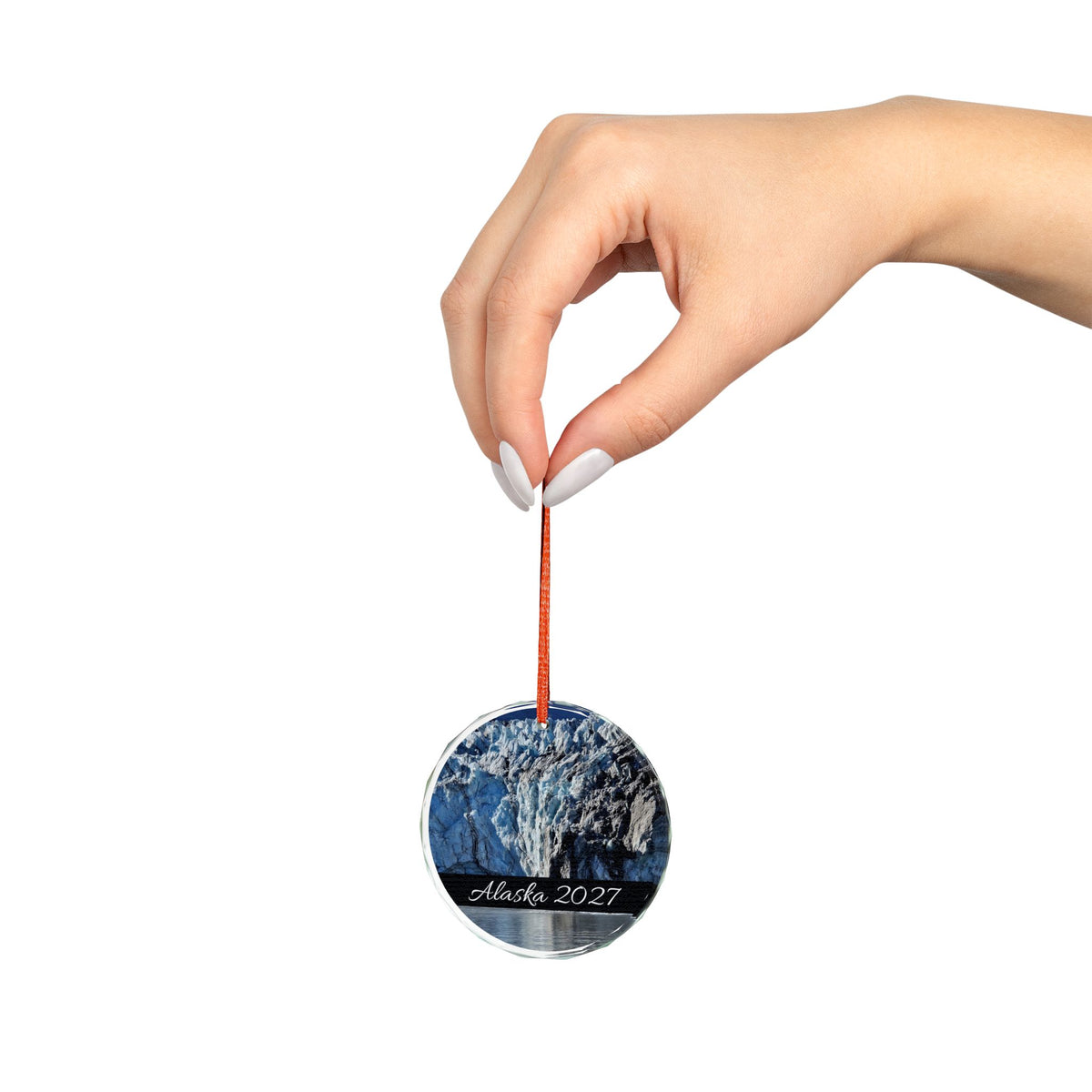 Alaska Glacier Glass Ornament, Personalize, Single with or without gift box