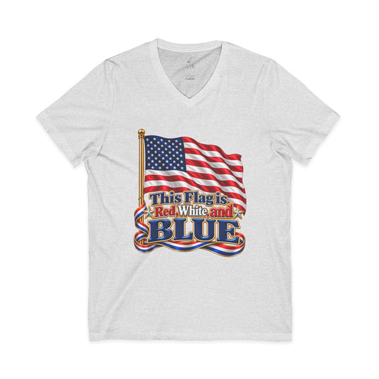 US Flag is also Blue, Unisex Jersey Short Sleeve, V-Neck Tee