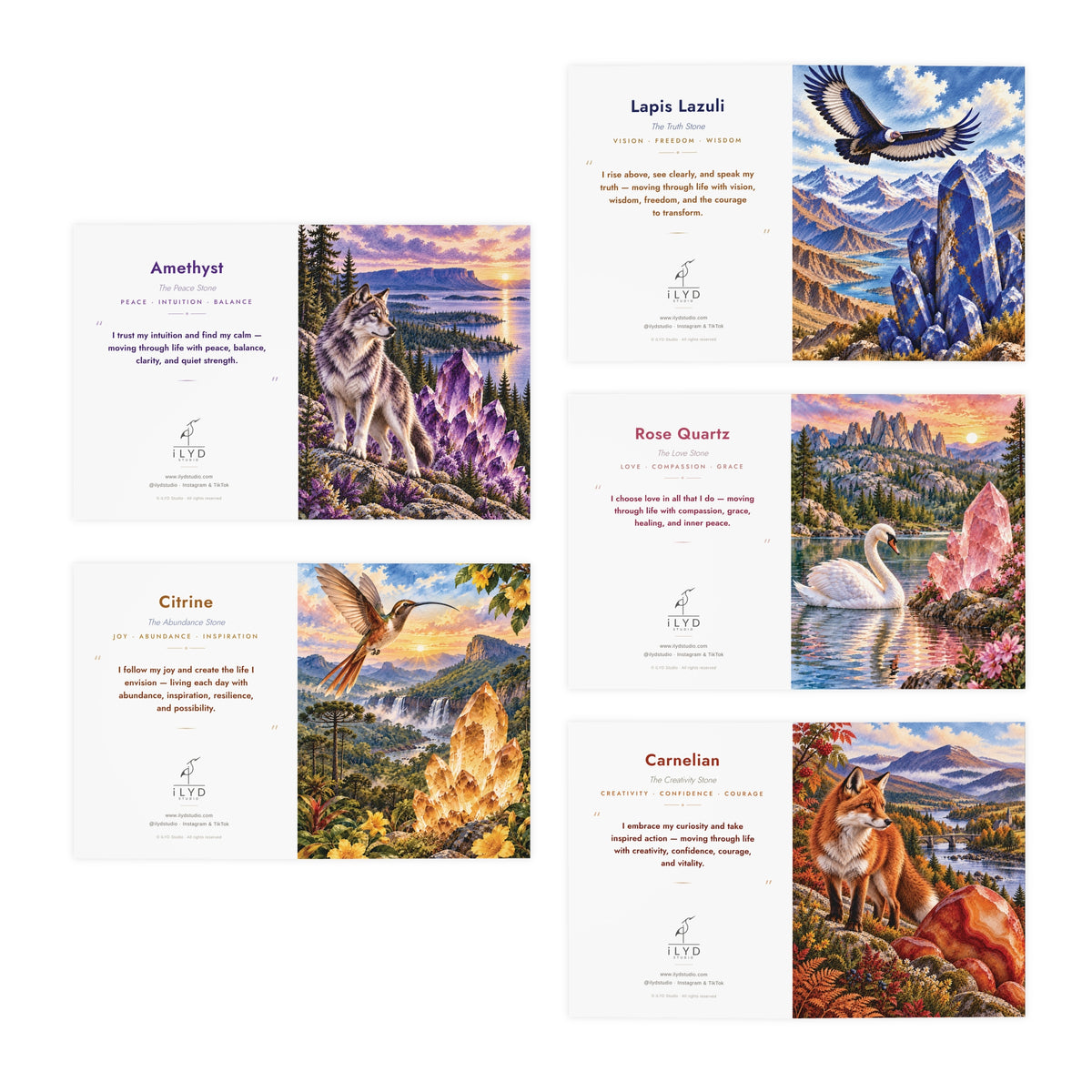 Stone & Spirit Animal Series 1.0 Blank Note Cards/Greetings Cards (5-Pack)