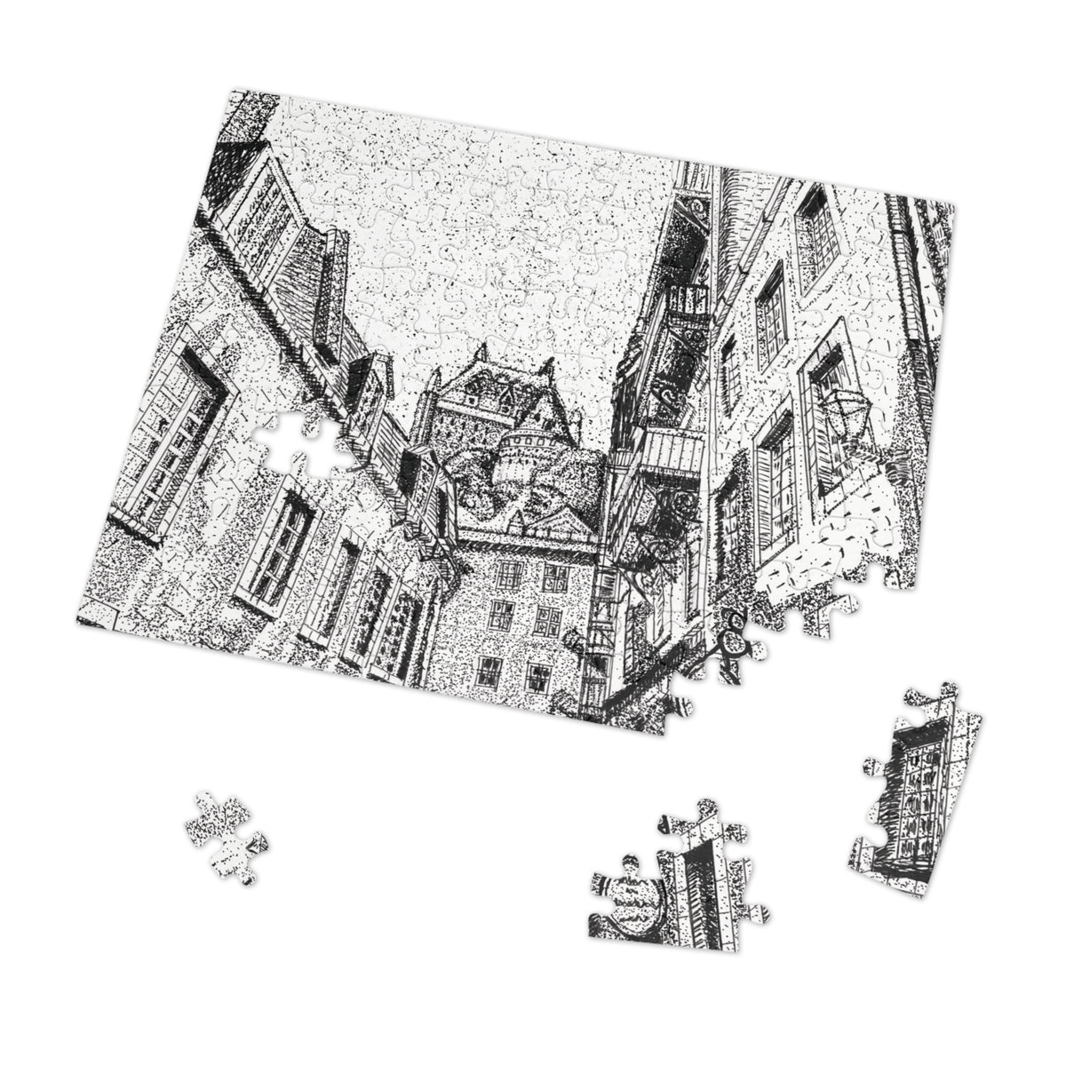 Le Château Frontenac Jigsaw Puzzle with Tin (Black & White, Quebec City, Canada, Travel Puzzle)