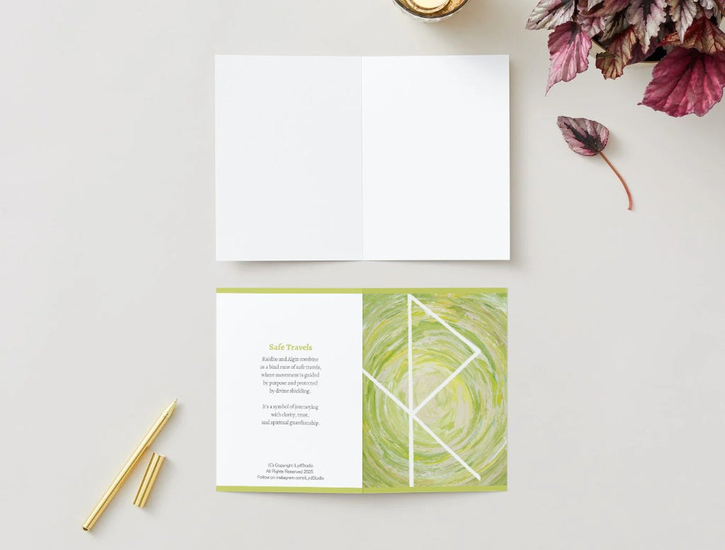Greeting Card: Bind Rune “Safe Travels” Blank note with white envelope