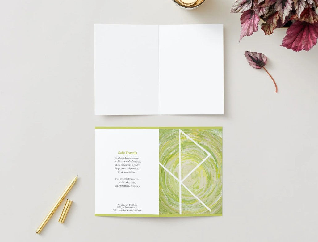Greeting Card: Bind Rune “Safe Travels” Blank note with white envelope