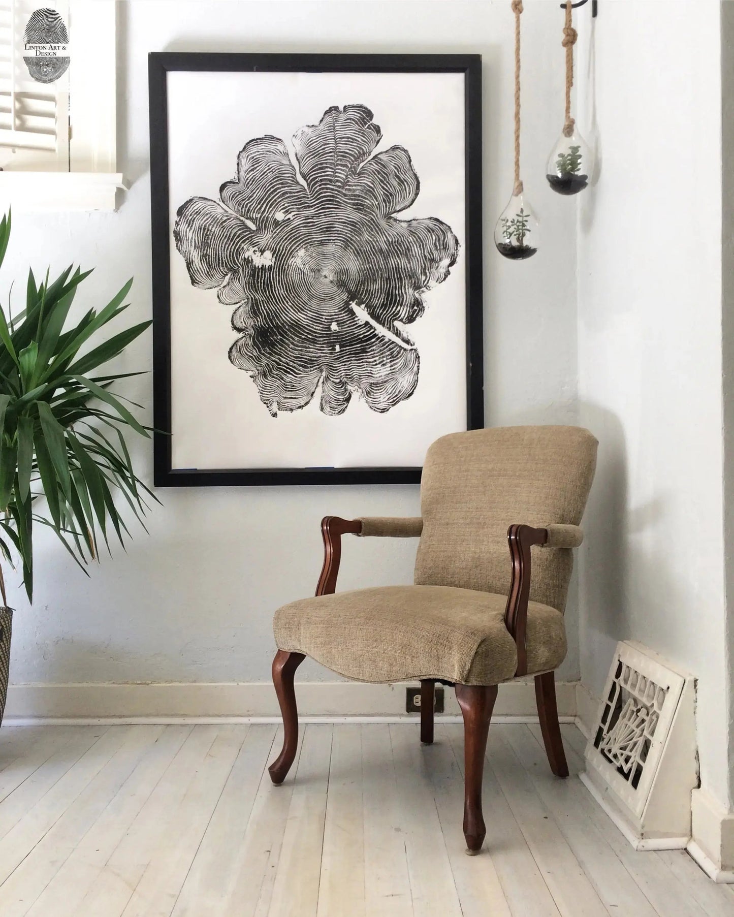 Western Red Cedar Woodcut Print, Oregon Coast Tree Ring Wall Art, 24×48″, Hand-pressed print